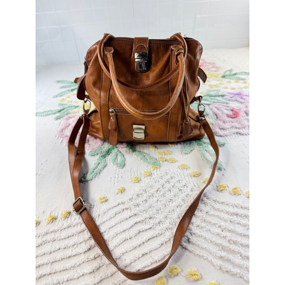 Borse in Pelle Italian Cognac Brown Leather Satchel Crossbody Bag